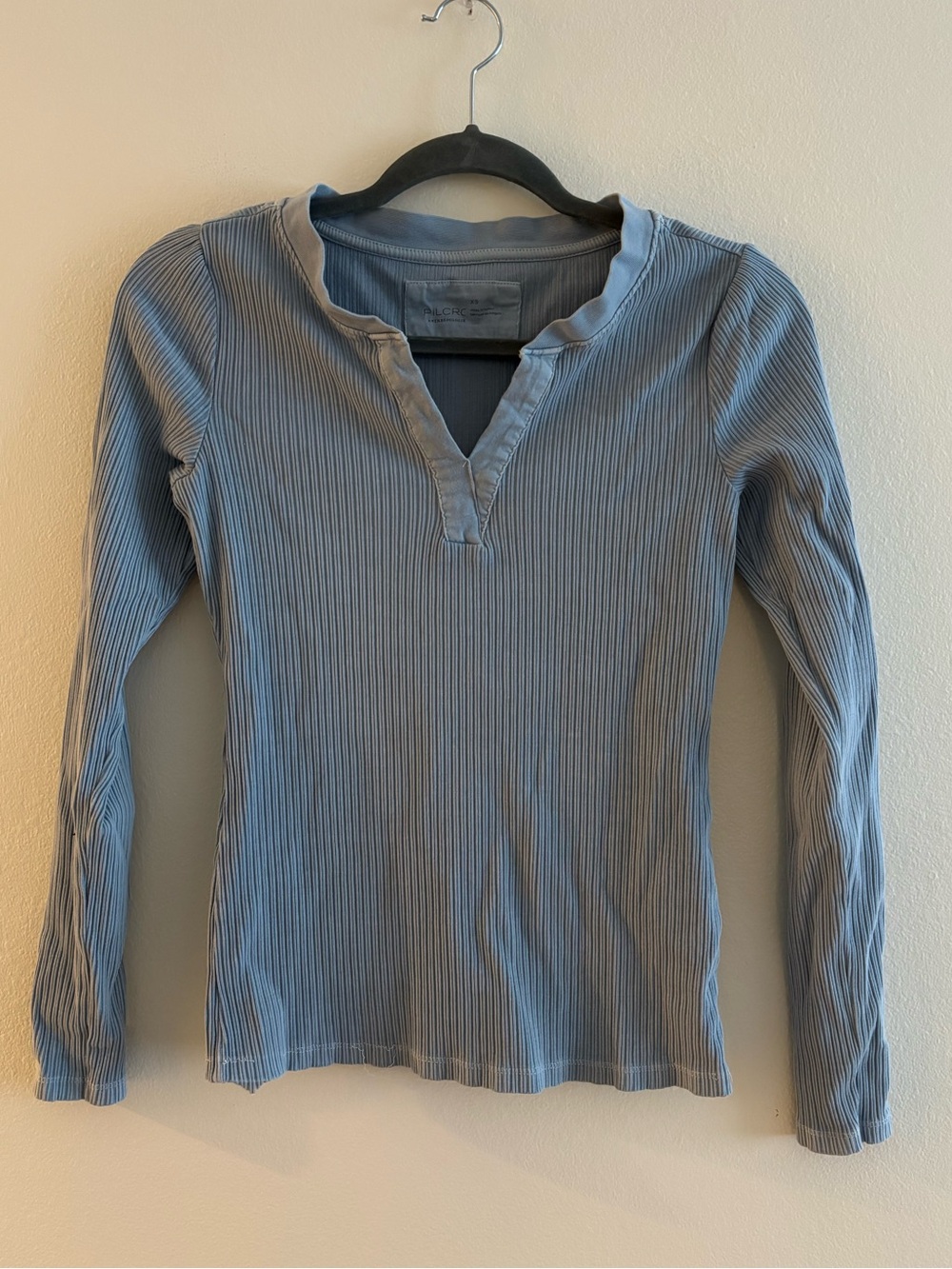 Pilcro by Anthropologie Blue Ribbed V-Neck Long Sleeve Shirt XS